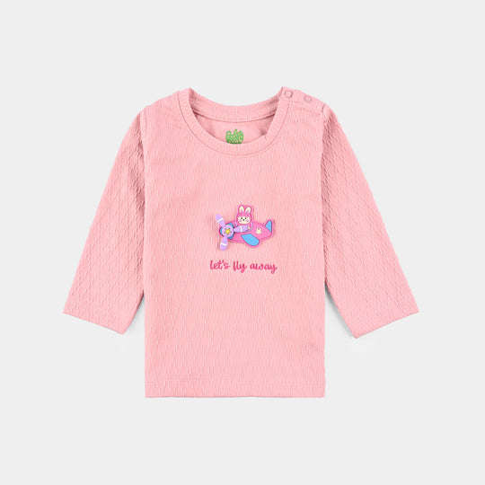 Infant Girls Jacquard T-Shirt F/S LETS FLY AWAY-Peach