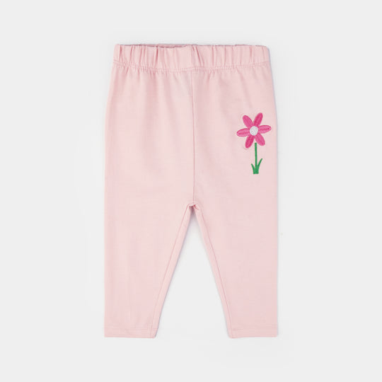 Infant Girls Jersey/Terry Emb Tights Flower-C.Pink