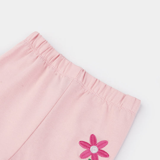 Infant Girls Jersey/Terry Emb Tights Flower-C.Pink