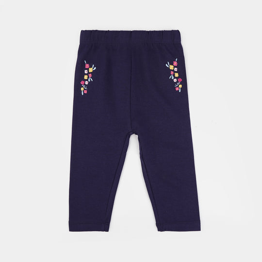 Infant Girls Jersey/Terry Emb Tights Flowers-NAVY