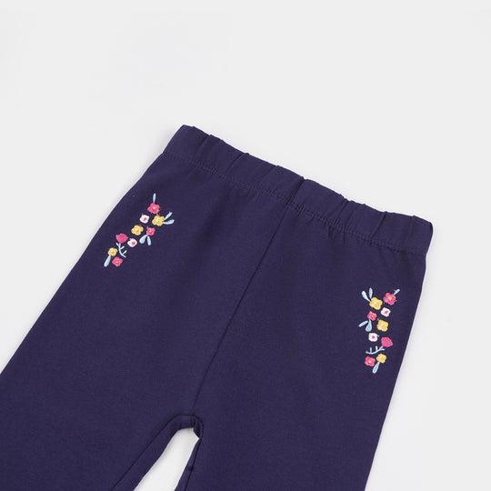 Infant Girls Jersey/Terry Emb Tights Flowers-NAVY