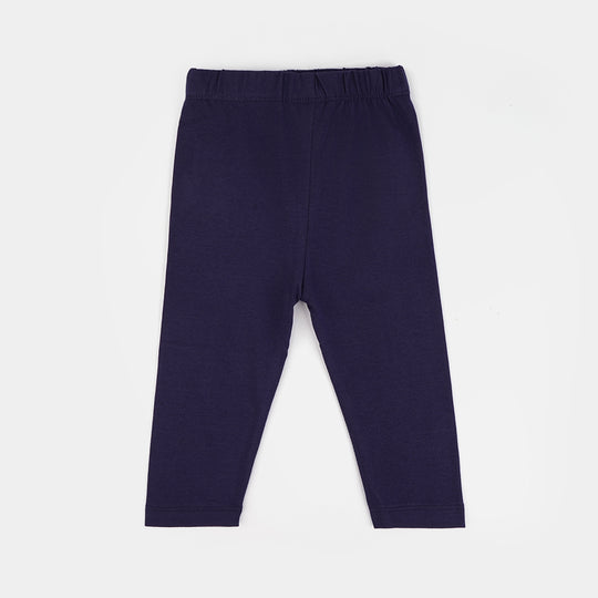 Infant Girls Jersey/Terry Emb Tights Flowers-NAVY