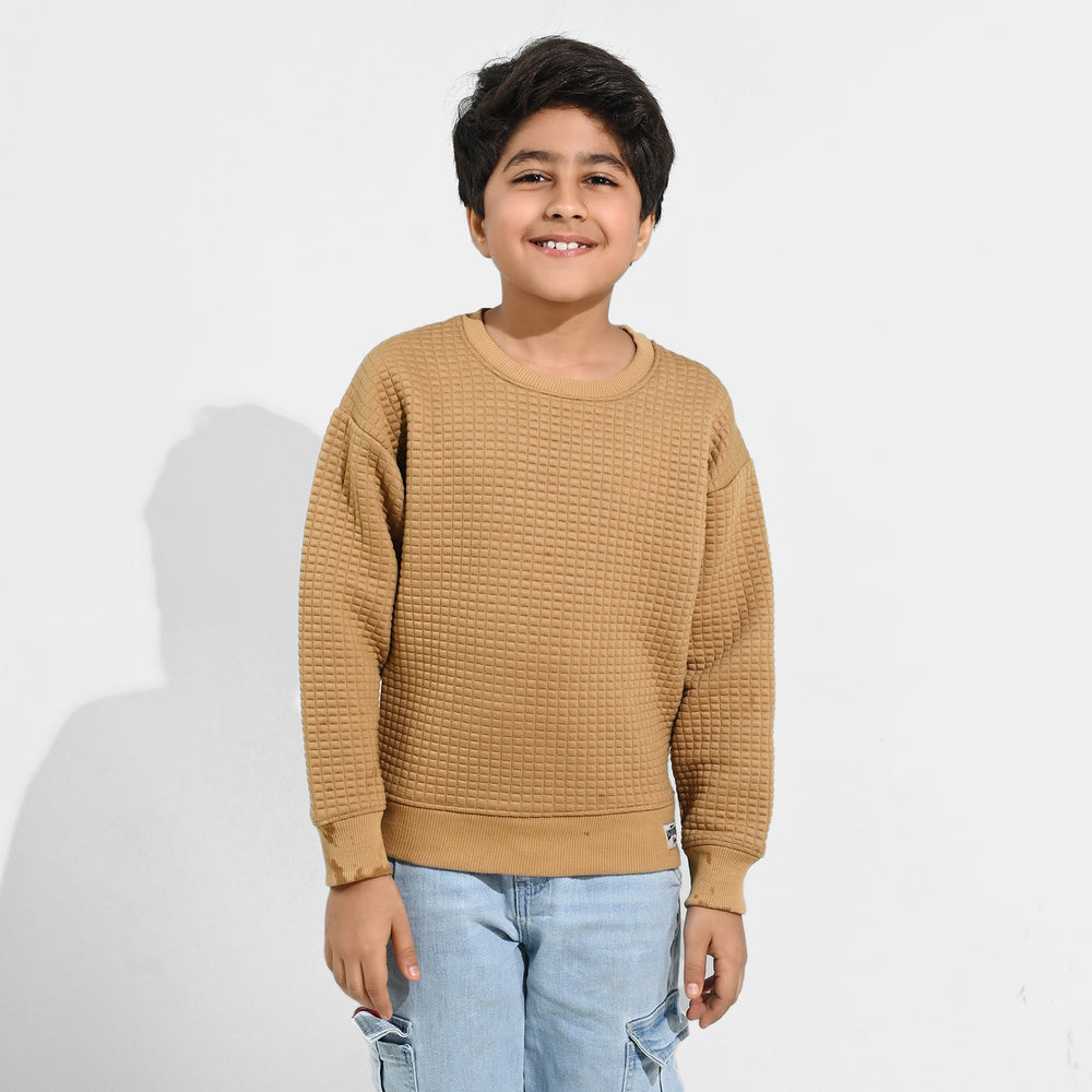 Boys Quilted Sweatshirt THE ADVENTURE BEGINS - BROWN