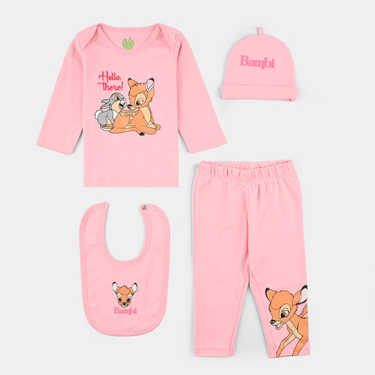 Infant Girls Cotton Interlock Bambi 4 Piece Set - Pink