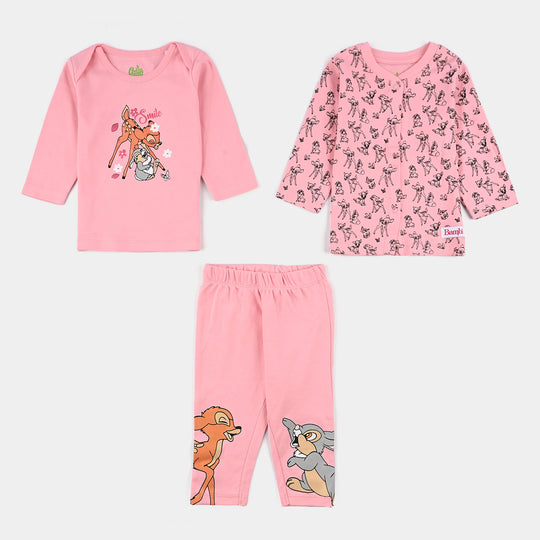 Infant Girls Cotton Interlock Bambi 6 Piece Set - Pink