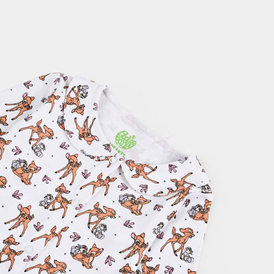 Infant Girls Cotton Interlock Romper F/S Bambi White