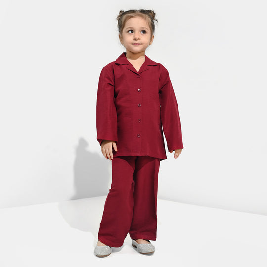 Girls Viscose Woven Nightwear-Basic-Red