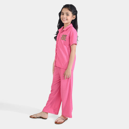 Girls Poly Crinkle 2 Piece Suit More Self Love - Pink