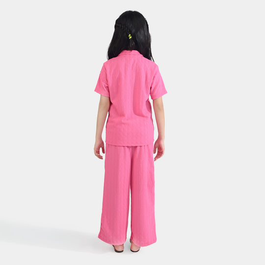 Girls Poly Crinkle 2 Piece Suit More Self Love - Pink