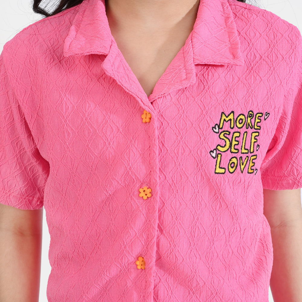 Girls Poly Crinkle 2 Piece Suit More Self Love - Pink