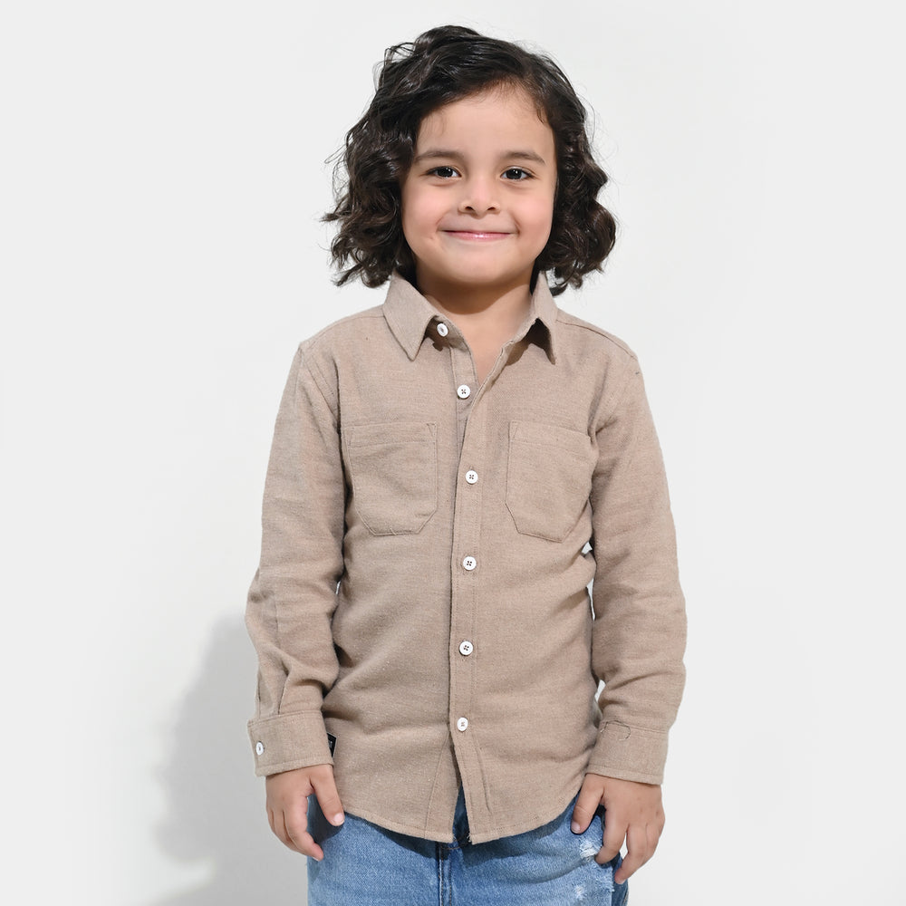 Boys Flannel Shirt F/S (Color Block) - BEIGE