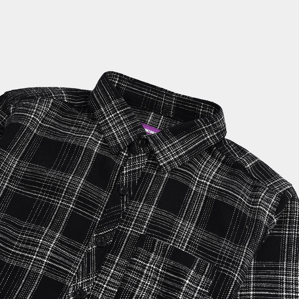 Boys Flannel Shirt F/S (Black Checkered) - BLACK