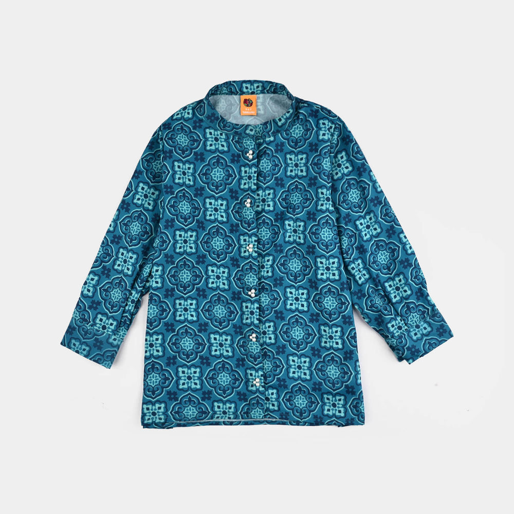 Girls Poly Net Co-Ord Set Mosaic-LIGHT BLUE