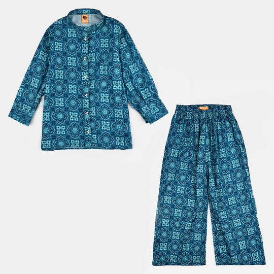 Girls Poly Net Co-Ord Set Mosaic-LIGHT BLUE