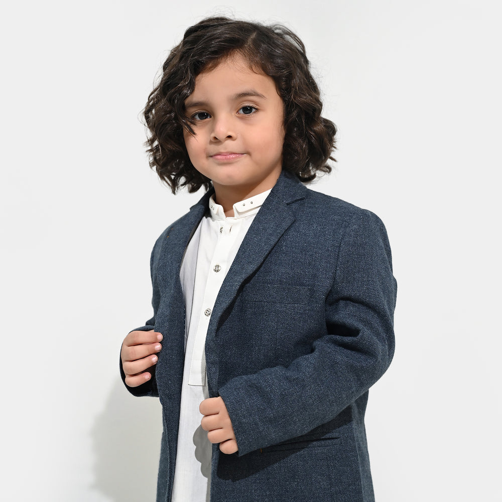 Boys Wool Blazer (Kaaj)-BLUE