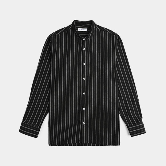 Teens Boys Yarn Dyed Shirt (Black Stripe)-BLACK