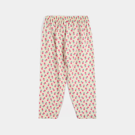 Girls Cotton Poplin Printed 2 Pcs Desi Flowers-Off.White