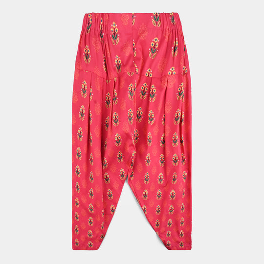 Girls Cotton Poplin Printed 2 Pcs Red Flowers-Red