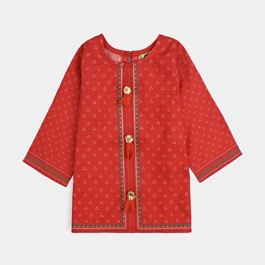 Infant Girls Cotton Poplin Printed 2 Pcs - B.Red