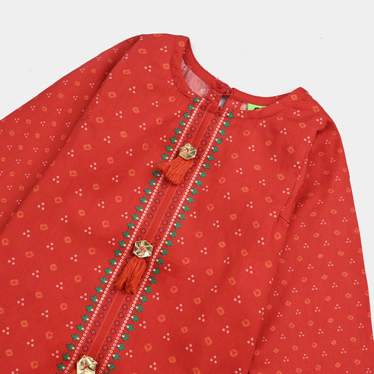 Infant Girls Cotton Poplin Printed 2 Pcs - B.Red