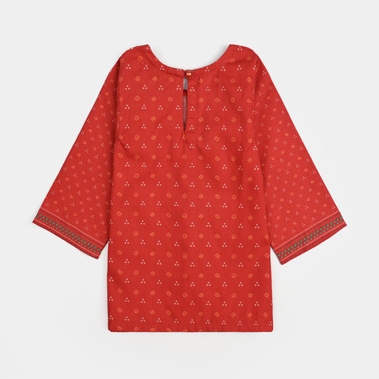 Infant Girls Cotton Poplin Printed 2 Pcs - B.Red