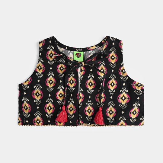 Infant Girls Cotton Poplin Printed 3 Pcs Ikaat-BLACK