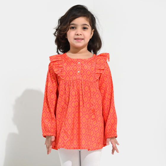 Girls Poly Viscose Casual Top Tangy-ORANGE