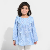 Girls Poly Viscose Casual Top Blue Bow-BLUE