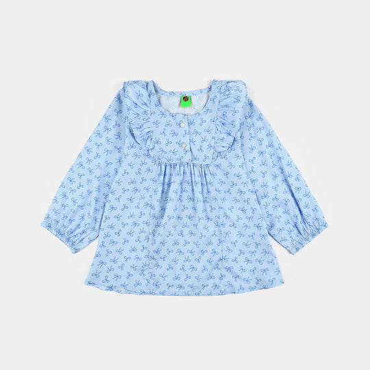 Infant Girls Poly Viscose Casual Top Blue Bow