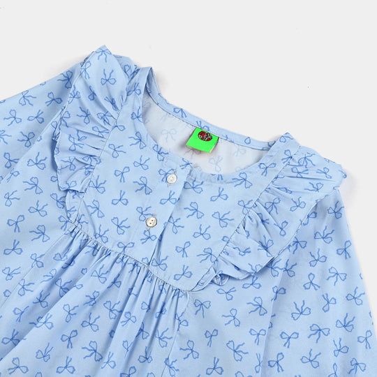 Infant Girls Poly Viscose Casual Top Blue Bow