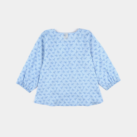 Infant Girls Poly Viscose Casual Top Blue Bow