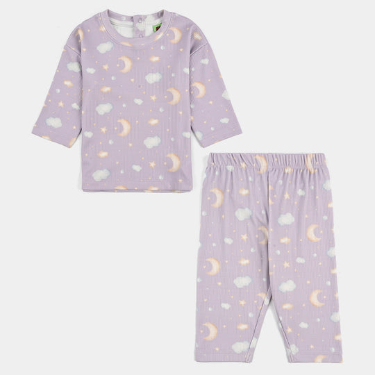 Infant Girls Jersey/Terry Night Suit Moon & Cloud-Purple