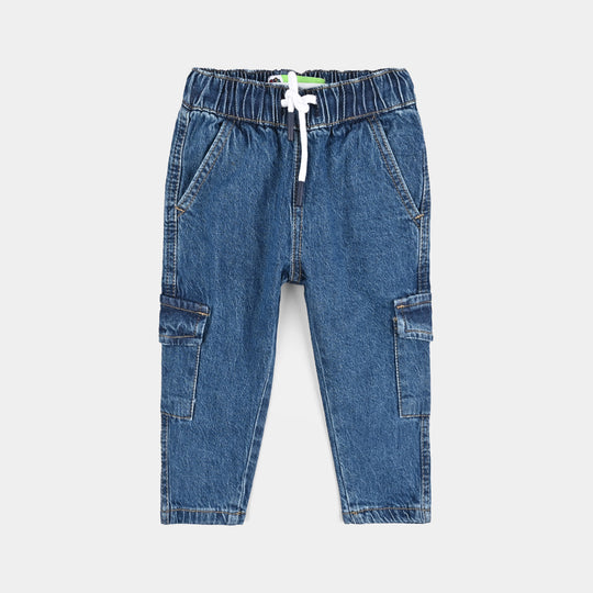 Infant Boys Denim Stretch Pant Cargo - Mid Blue