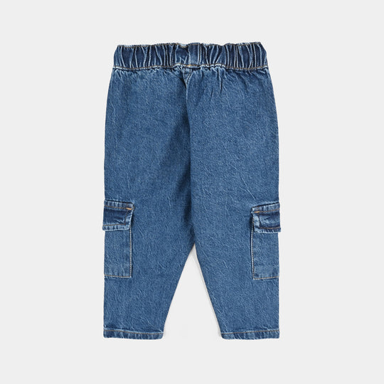Infant Boys Denim Stretch Pant Cargo - Mid Blue