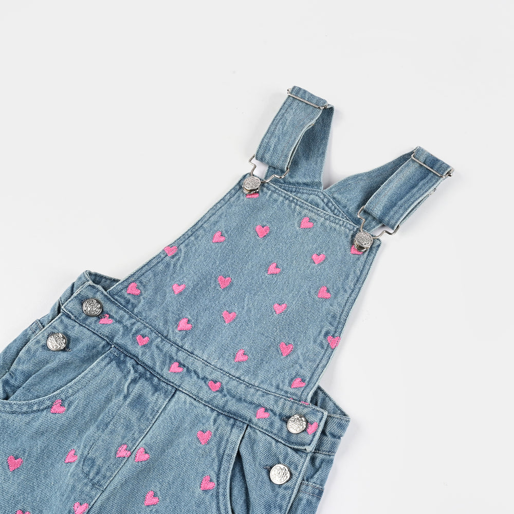 Girls Denim Stretch Dangri Hearts-BLUE