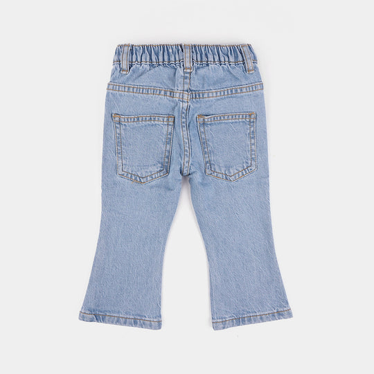 Infant Girls Denim Stretch Pant All Over Bow-Mid Blue