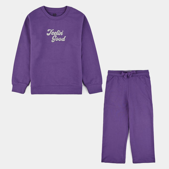 Girls Jersey/Terry 2 Piece Suit - Purple