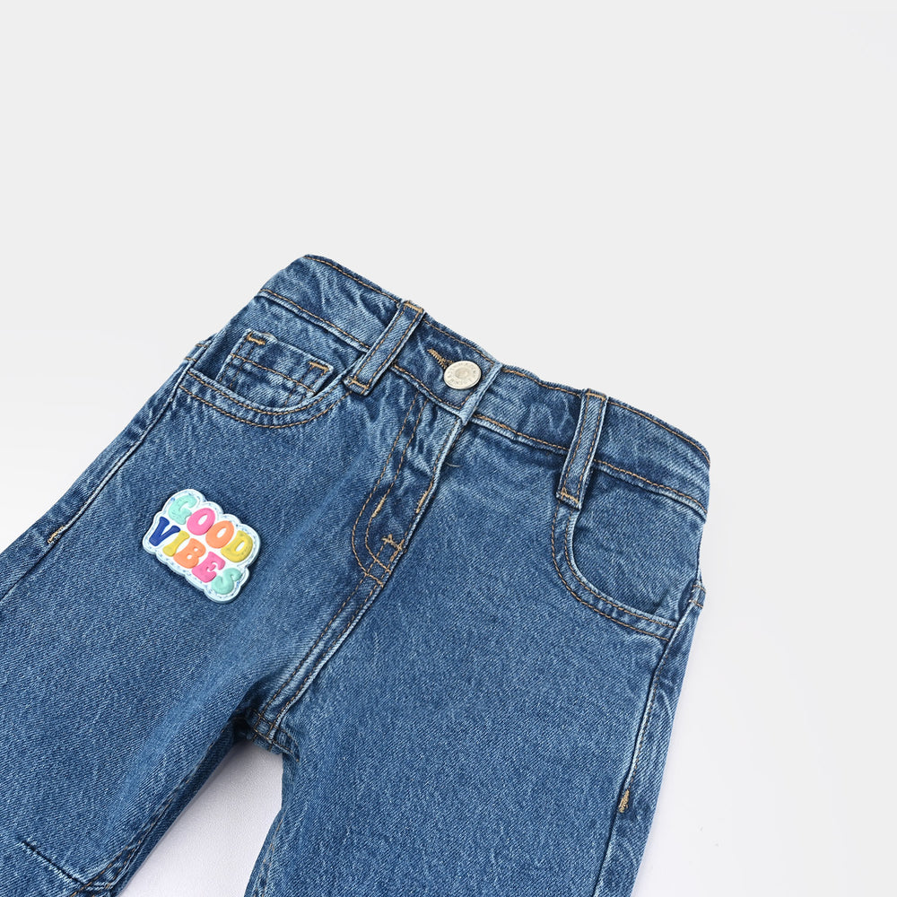 Infant Girls Denim Stretch Pant Good Wibes-Mid Blue