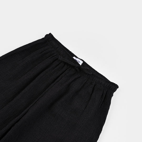 Teens Girls Cotton Trouser Grey Textured-CHARCOAL