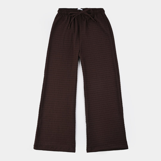 Teens Girls Poly Viscose Trouser Brown Textured-BROWN