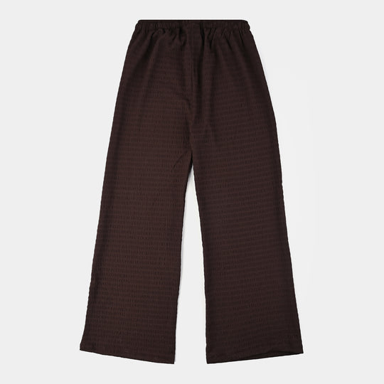 Teens Girls Poly Viscose Trouser Brown Textured-BROWN