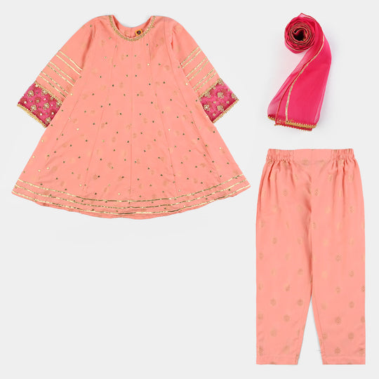 Girls Jacquard 3Pcs Hoor-Peach