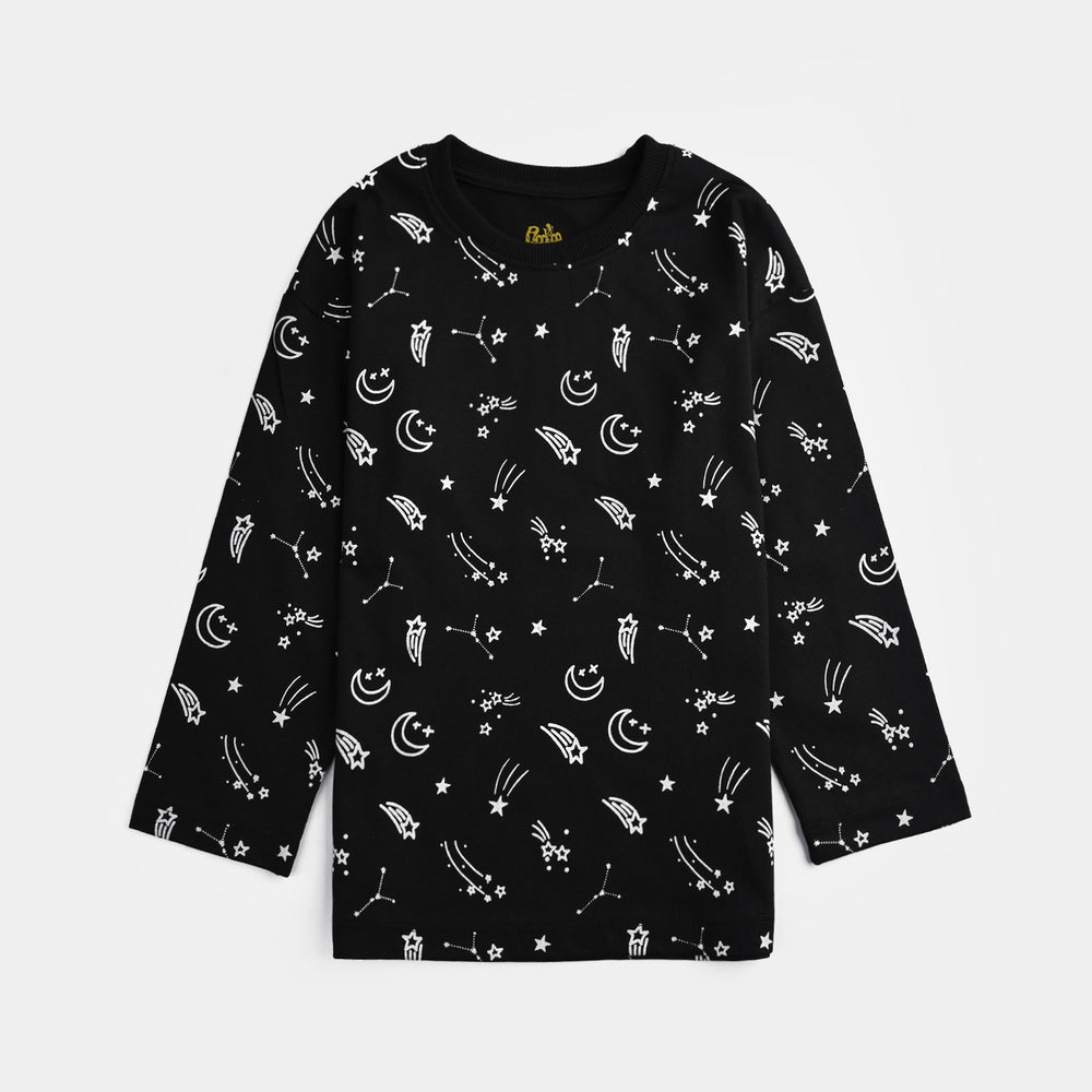 Boys Poly Cotton Jersey Night Suit STARS-BLACK