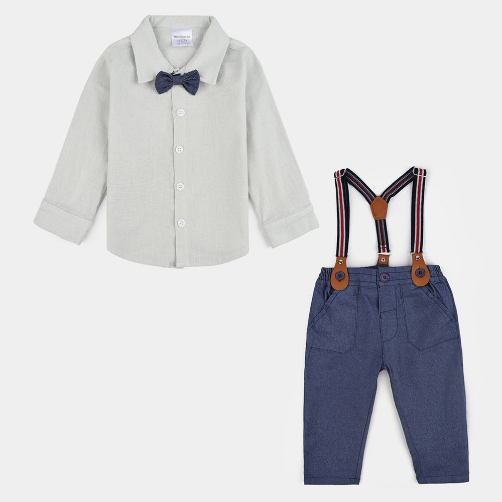 Infant Boys Cotton Interlock Suit-White/Navy