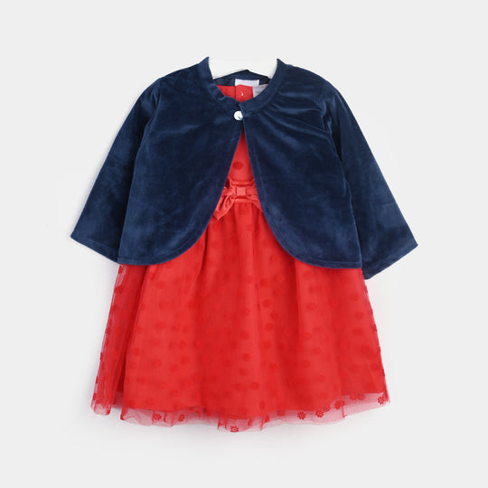Infant Girls Fancy Frock Suit-Navy Red