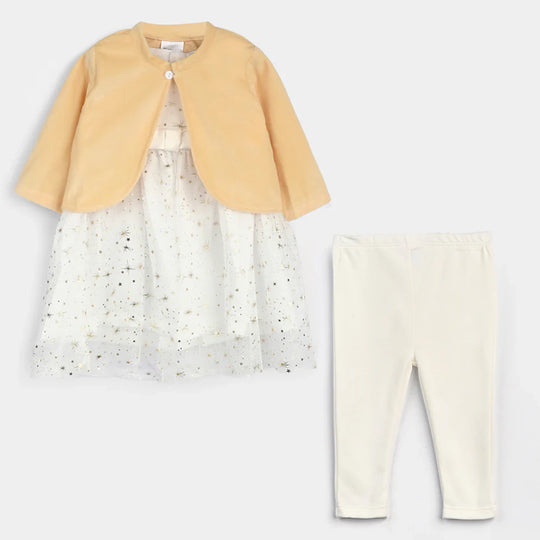 Infant Girls Frock Fancy Suit-Yellow/White