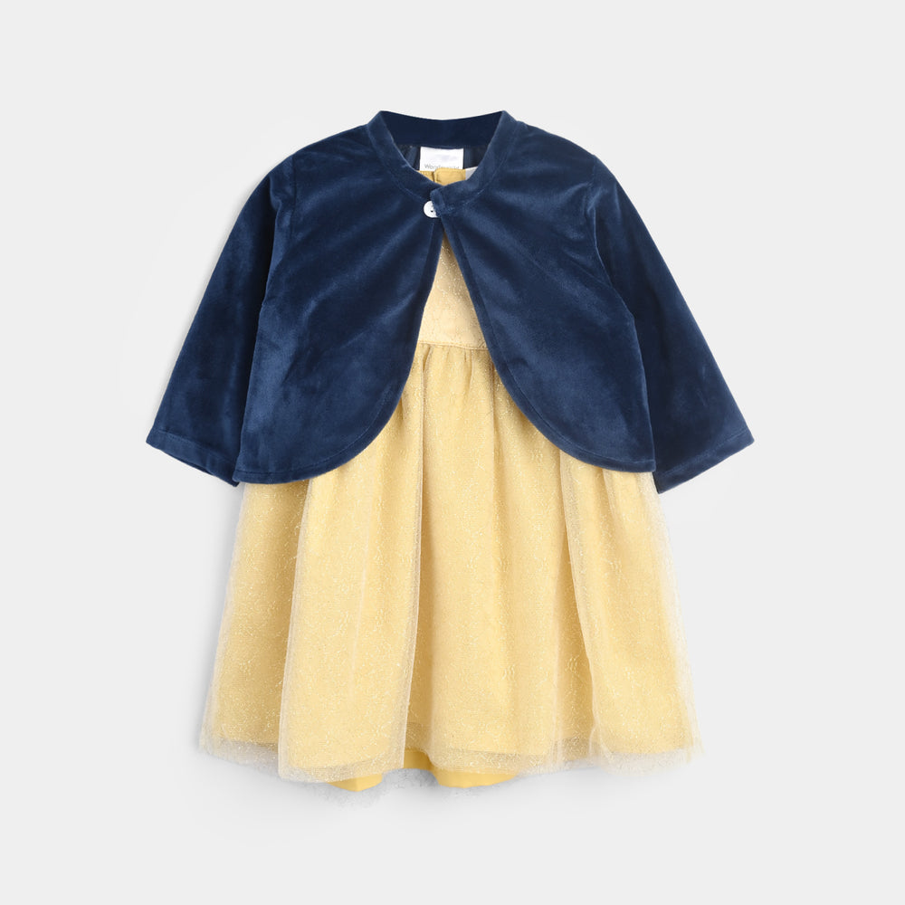 Infant Girls Fancy Frock Suit-Yellow/Navy