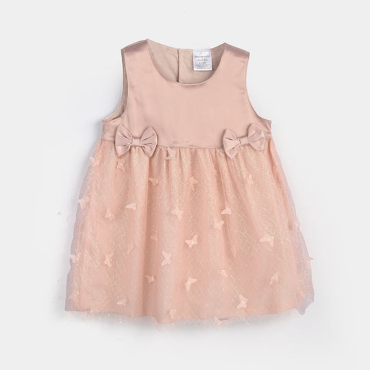 Infant Girls Frock Fancy Suit-Peach/Brown