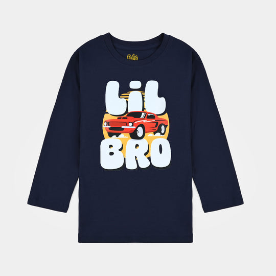 Boys Jersey/Terry T-Shirt F/S Lil Bro-NAVY