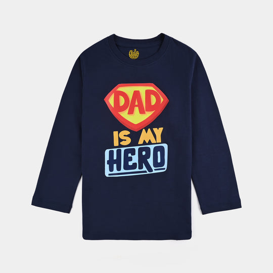 Boys Jersey/Terry T-Shirt Dad is My Hero-NAVY